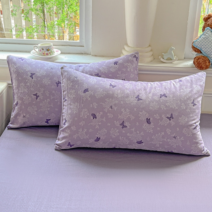 91家纺网 家纺一手货源 找家纺 仟网汇 2025新款全棉纯棉层纱四件套 紫色幻蝶