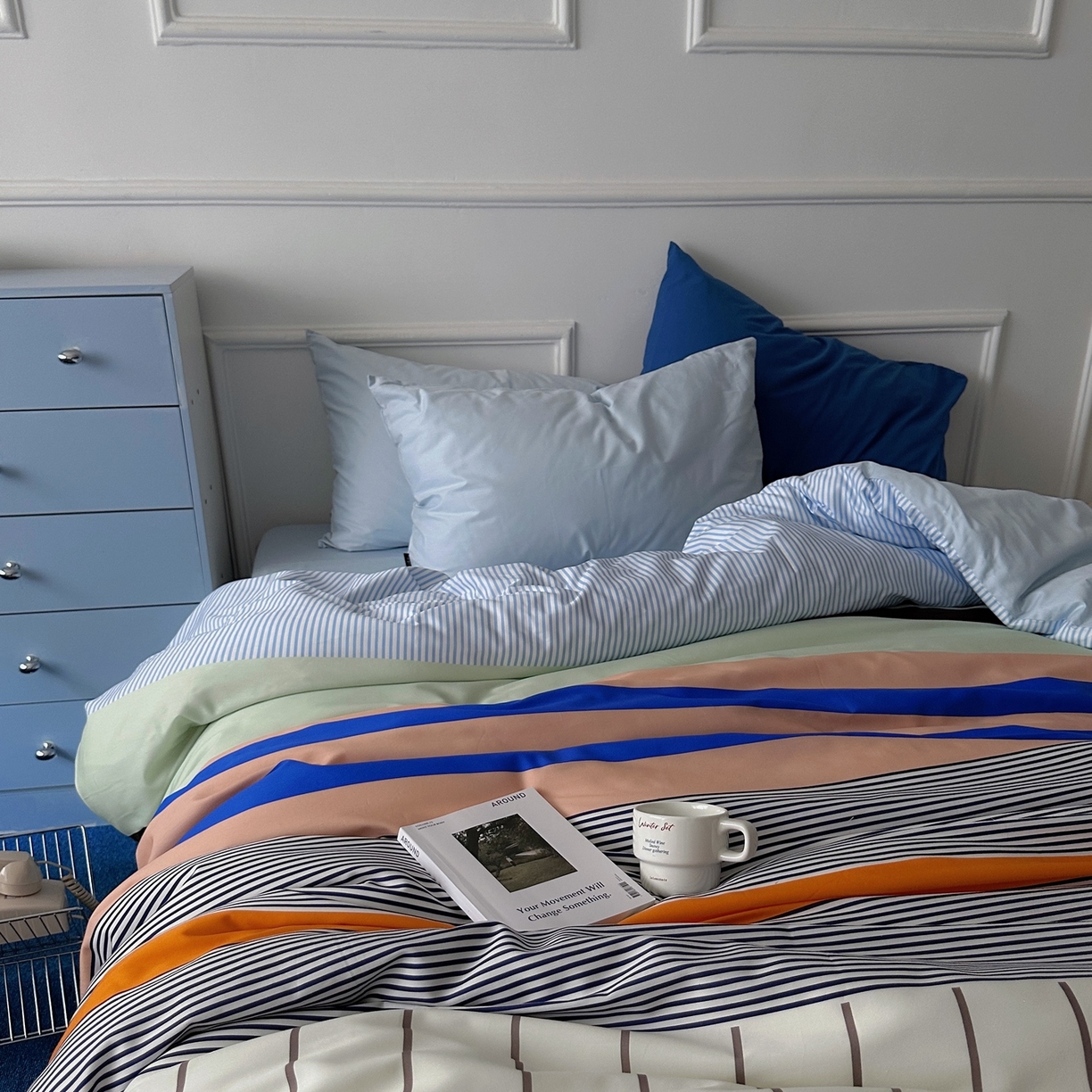 91家纺网 家纺一手货源 找家纺 （总）柚可家居 2025新款数码印花大版40支全棉纯棉四件套蓝调海港-实拍（送手提袋＋控价标准券后278元）