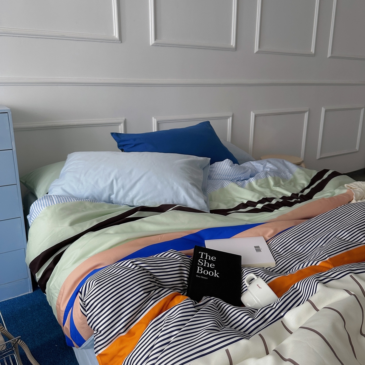 91家纺网 家纺一手货源 找家纺 （总）柚可家居 2025新款数码印花大版40支全棉纯棉四件套蓝调海港-实拍（送手提袋＋控价标准券后278元）