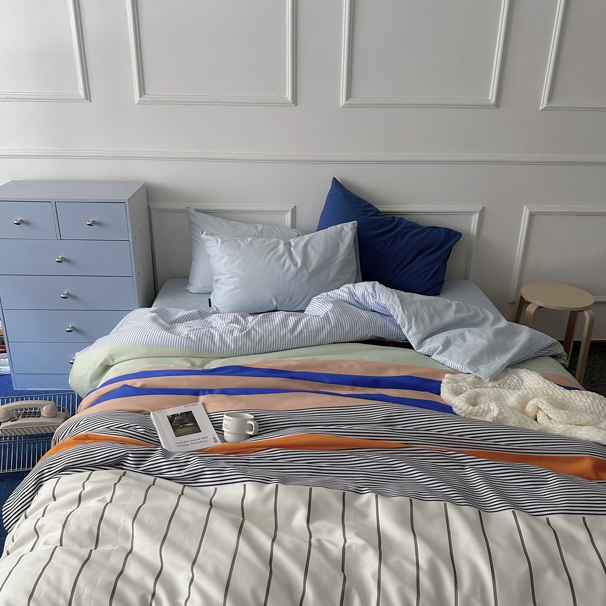 91家纺网 家纺一手货源 找家纺 柚可家居 2025新款数码印花大版40支全棉纯棉四件套蓝调海港-实拍（送手提袋＋控价标准券后278元） 蓝调海港（枕套淡蓝色）