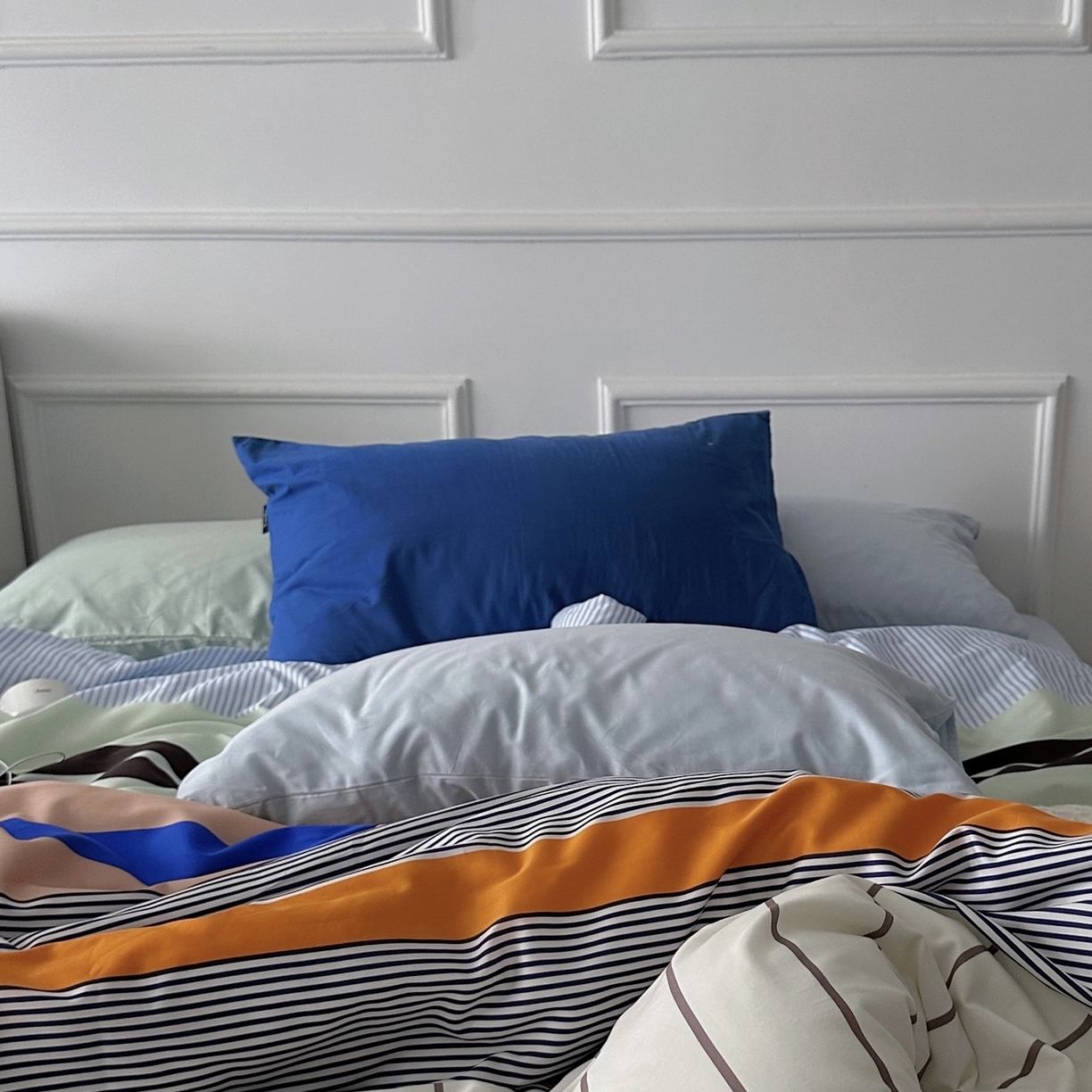 91家纺网 家纺一手货源 找家纺 柚可家居 2025新款数码印花大版40支全棉纯棉四件套蓝调海港-实拍（送手提袋＋控价标准券后278元） 蓝调海港（枕套淡蓝色）