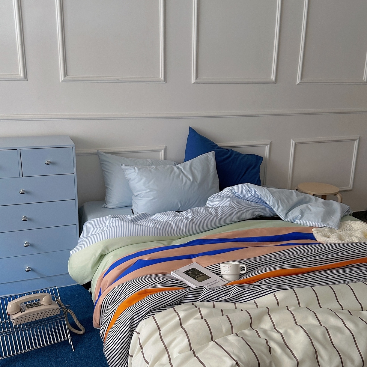 91家纺网 家纺一手货源 找家纺 柚可家居 2025新款数码印花大版40支全棉纯棉四件套蓝调海港-实拍（送手提袋＋控价标准券后278元） 蓝调海港（枕套淡蓝色）