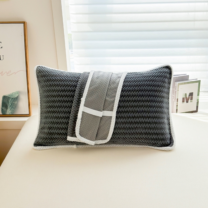 翎盈家纺 2025新款云豆绒枕巾绑带款防滑枕巾 云豆绒-灰