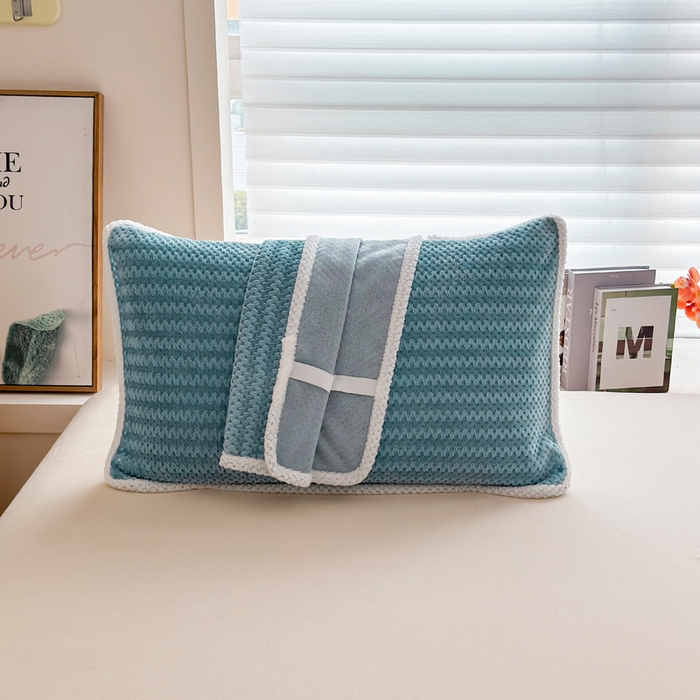 翎盈家纺 2025新款云豆绒枕巾绑带款防滑枕巾 云豆绒-灰兰