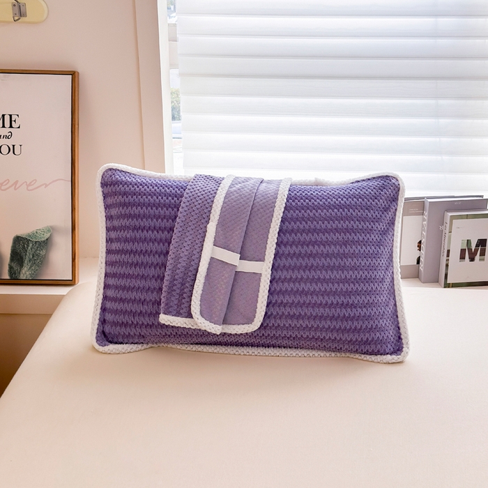 翎盈家纺 2025新款云豆绒枕巾绑带款防滑枕巾 云豆绒-紫