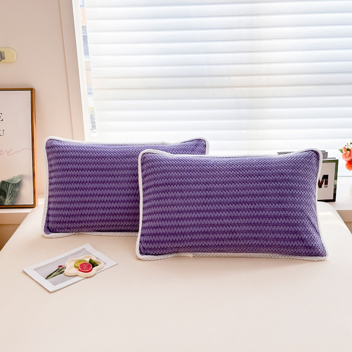 91家纺网 家纺一手货源 找家纺 翎盈家纺 2025新款云豆绒枕巾绑带款防滑枕巾 云豆绒-紫