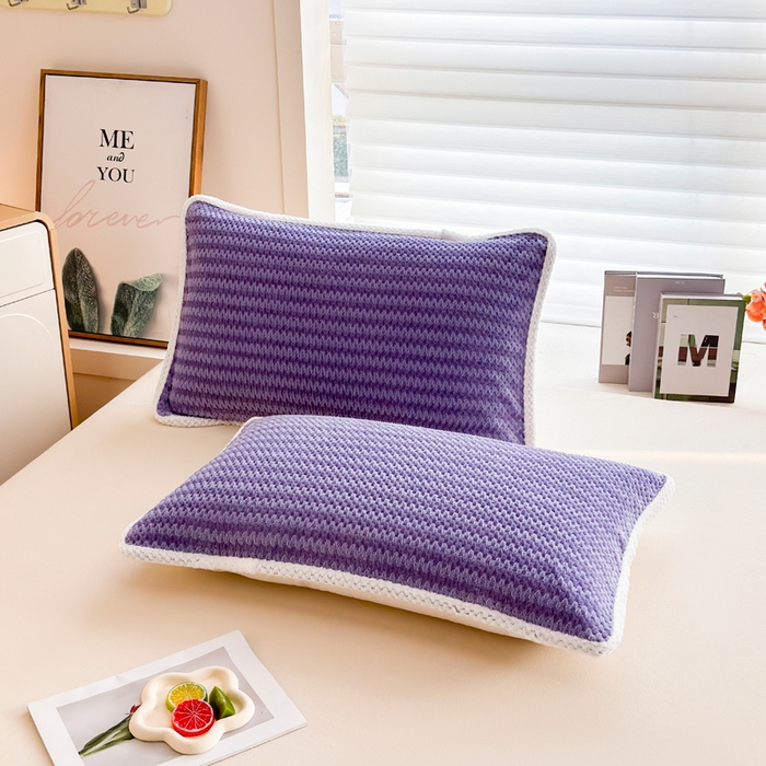 91家纺网 家纺一手货源 找家纺 翎盈家纺 2025新款云豆绒枕巾绑带款防滑枕巾 云豆绒-紫