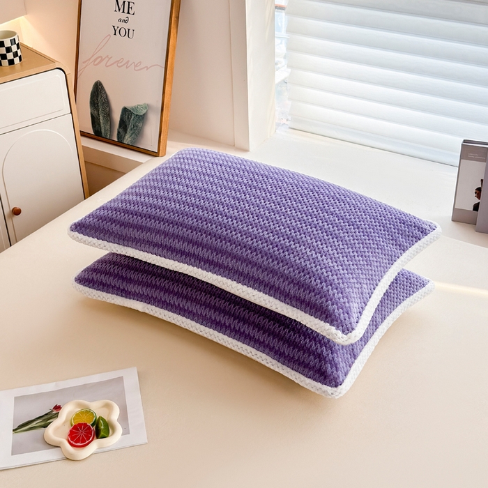 91家纺网 家纺一手货源 找家纺 翎盈家纺 2025新款云豆绒枕巾绑带款防滑枕巾 云豆绒-紫