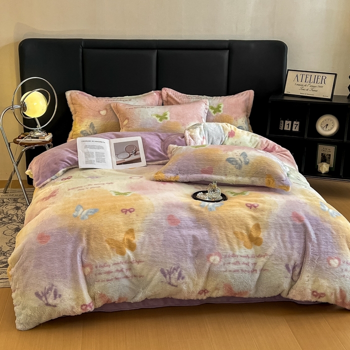 91家纺网 家纺一手货源 找家纺 仟网汇 2025新款亲肤舒适兔毛绒四件套 碟梦