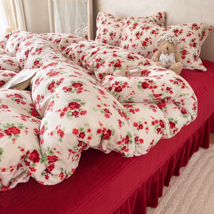 91家纺网 家纺一手货源 找家纺 （总）繁花家居 2025新款亲肤舒适高克重全消光牛奶绒大红喜庆四件套直播