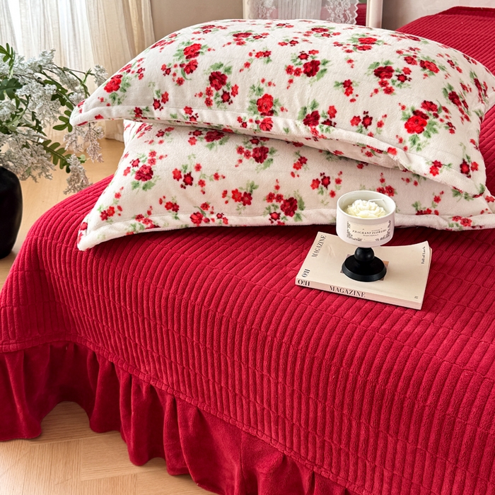 91家纺网 家纺一手货源 找家纺 （总）繁花家居 2025新款亲肤舒适高克重全消光牛奶绒大红喜庆四件套直播