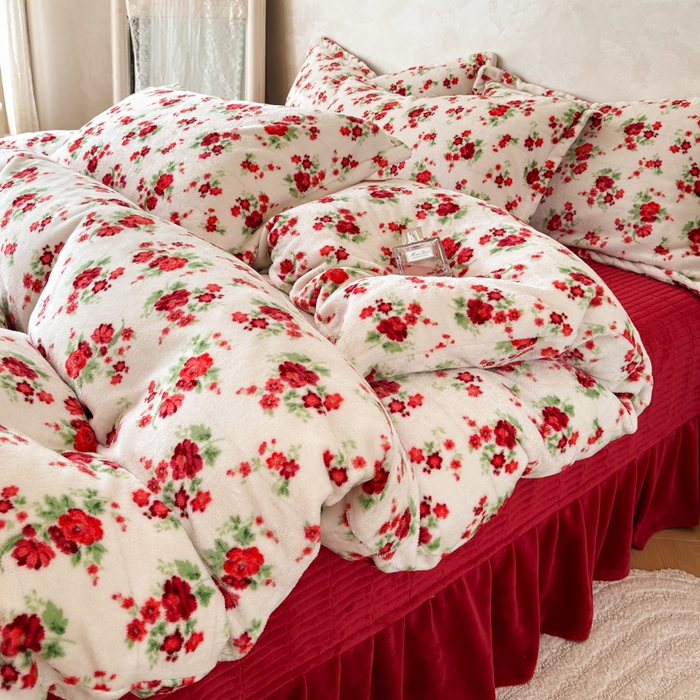 91家纺网 家纺一手货源 找家纺 （总）繁花家居 2025新款亲肤舒适高克重全消光牛奶绒大红喜庆四件套直播