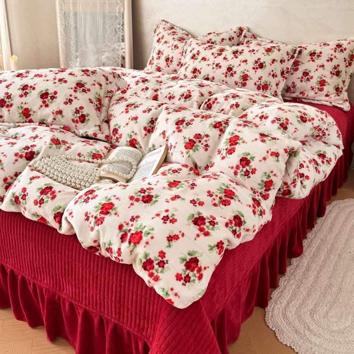 91家纺网 家纺一手货源 找家纺 （总）繁花家居 2025新款亲肤舒适高克重全消光牛奶绒大红喜庆四件套直播