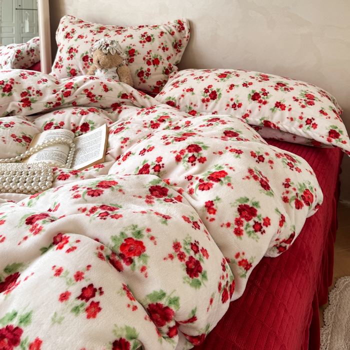 91家纺网 家纺一手货源 找家纺 （总）繁花家居 2025新款亲肤舒适高克重全消光牛奶绒大红喜庆四件套直播