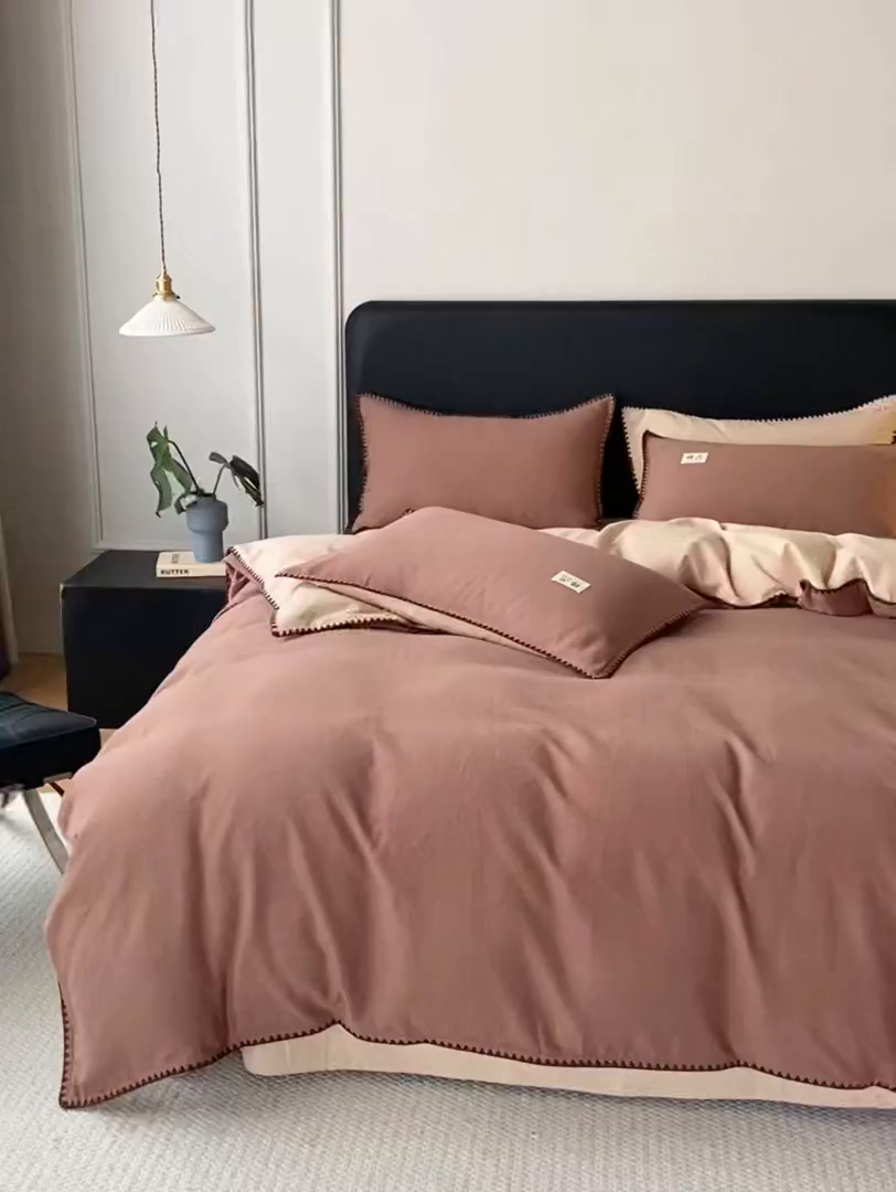 91家纺网 家纺一手货源 找家纺 （总）女子家纺 2025新款全棉A类厚织长绒棉立体提花磨毛贝壳边四件套