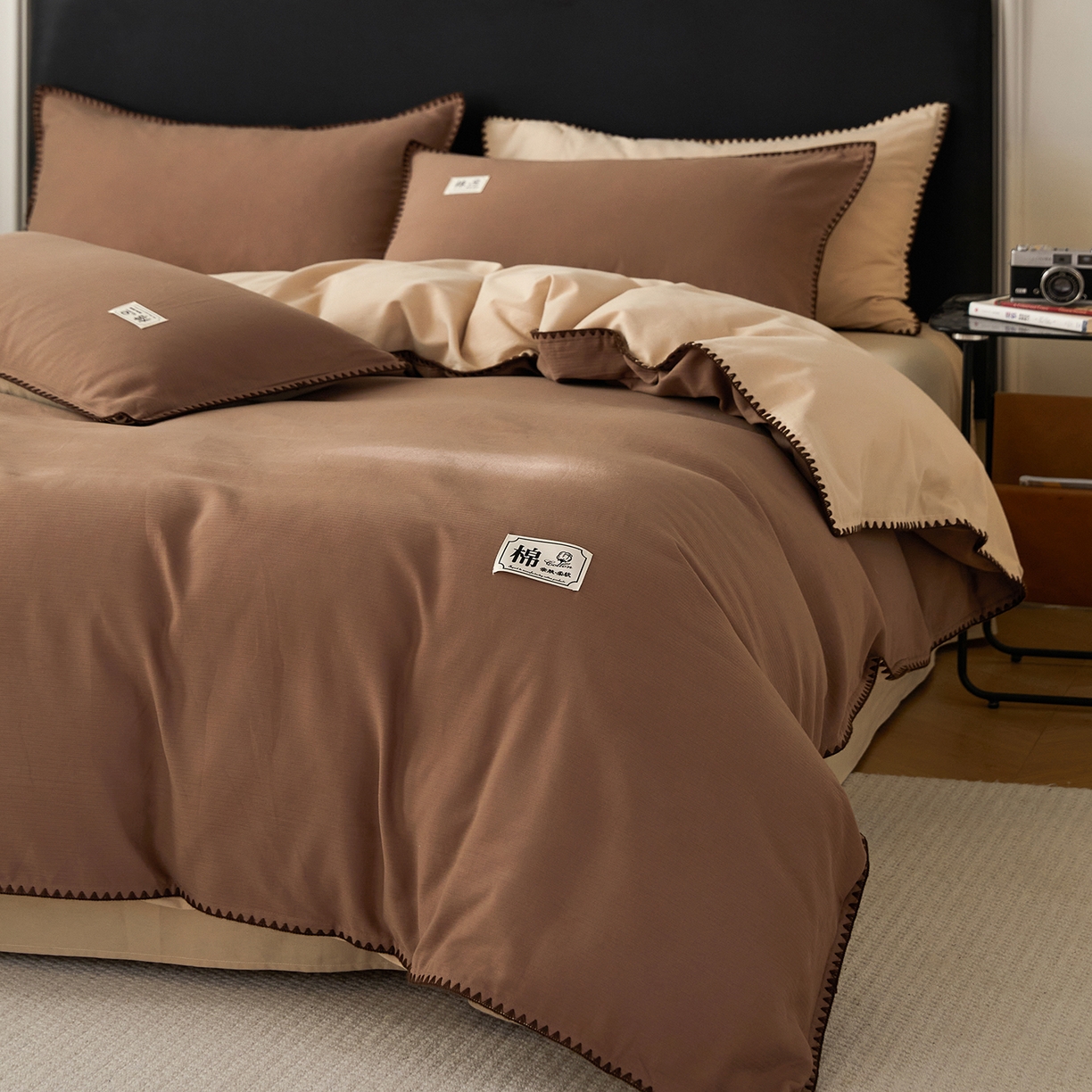 91家纺网 家纺一手货源 找家纺 （总）女子家纺 2025新款全棉A类厚织长绒棉立体提花磨毛贝壳边四件套