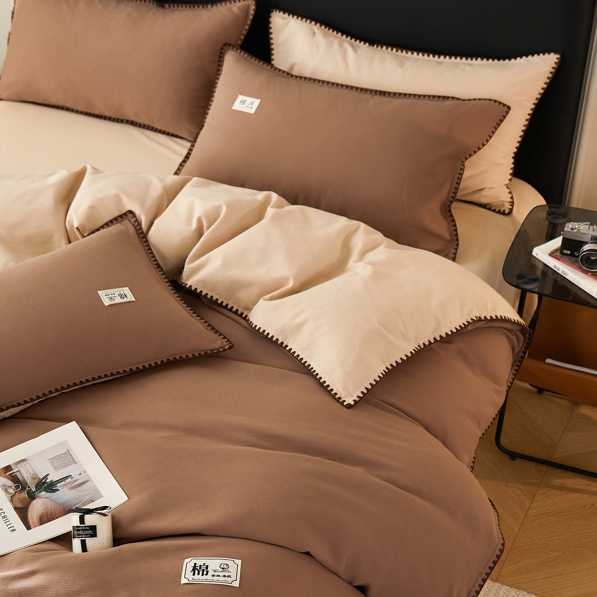 91家纺网 家纺一手货源 找家纺 （总）女子家纺 2025新款全棉A类厚织长绒棉立体提花磨毛贝壳边四件套