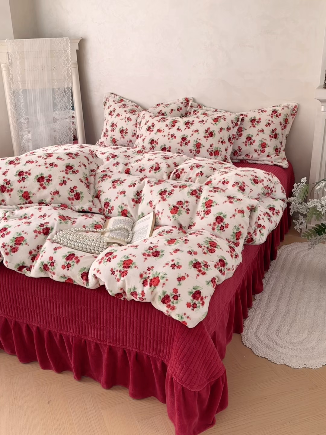 91家纺网 家纺一手货源 找家纺 （总）繁花家居 2025新款亲肤舒适高克重全消光牛奶绒大红喜庆四件套直播