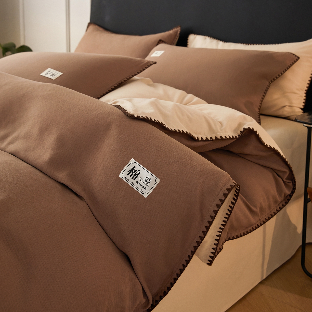 91家纺网 家纺一手货源 找家纺 （总）女子家纺 2025新款全棉A类厚织长绒棉立体提花磨毛贝壳边四件套