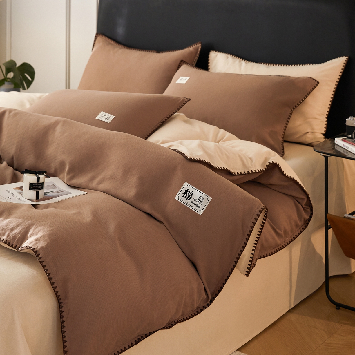 91家纺网 家纺一手货源 找家纺 （总）女子家纺 2025新款全棉A类厚织长绒棉立体提花磨毛贝壳边四件套