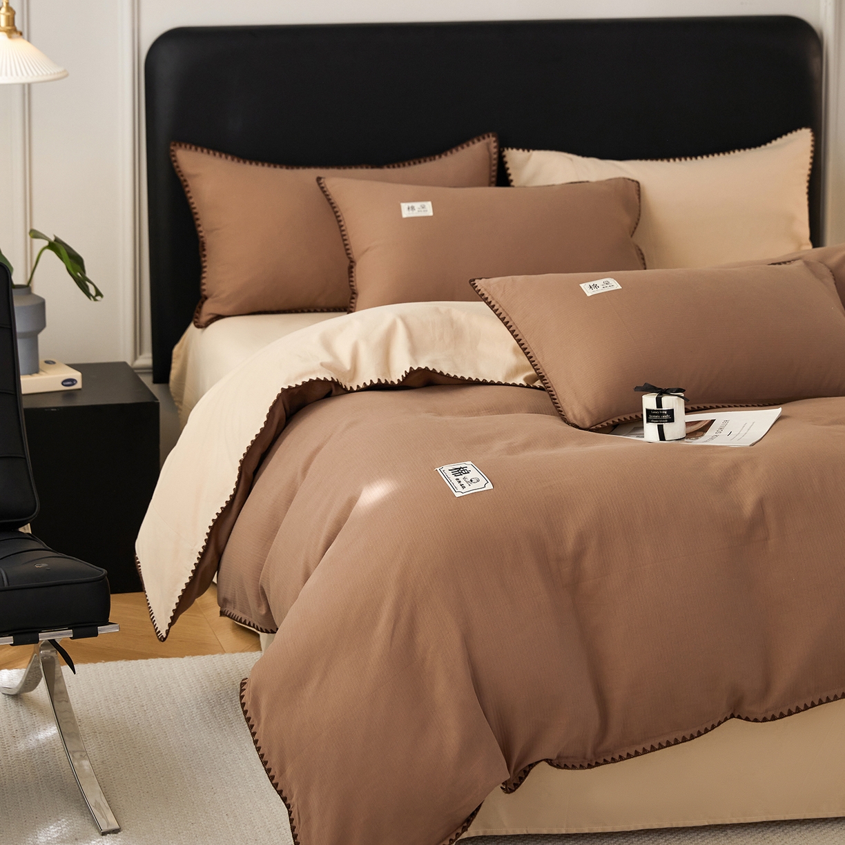 91家纺网 家纺一手货源 找家纺 （总）女子家纺 2025新款全棉A类厚织长绒棉立体提花磨毛贝壳边四件套