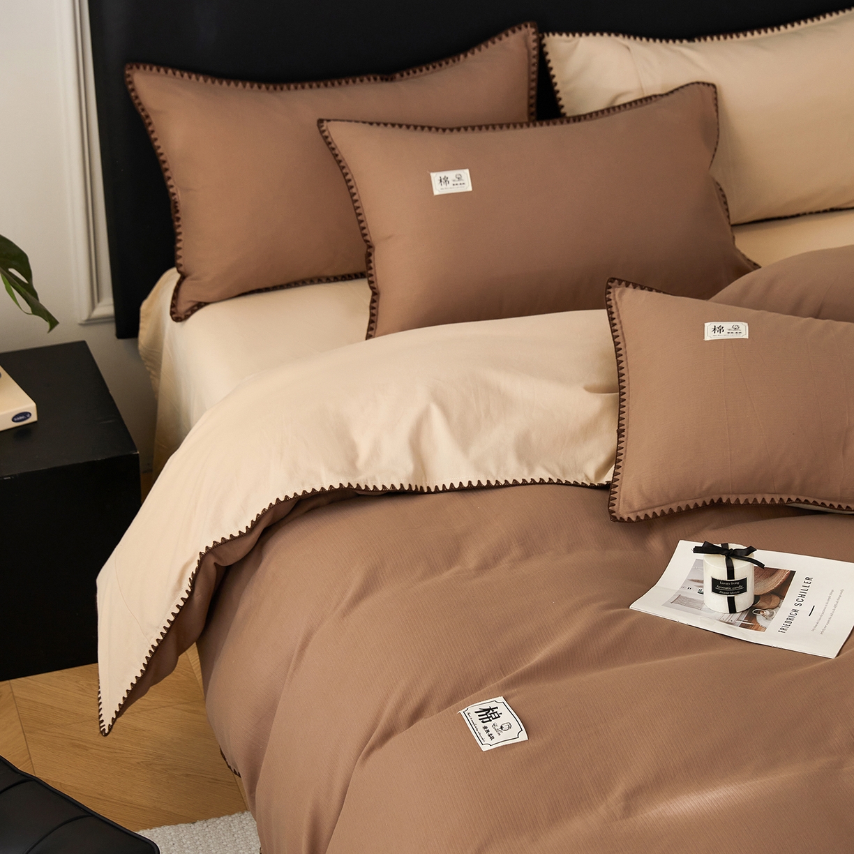 91家纺网 家纺一手货源 找家纺 （总）女子家纺 2025新款全棉A类厚织长绒棉立体提花磨毛贝壳边四件套