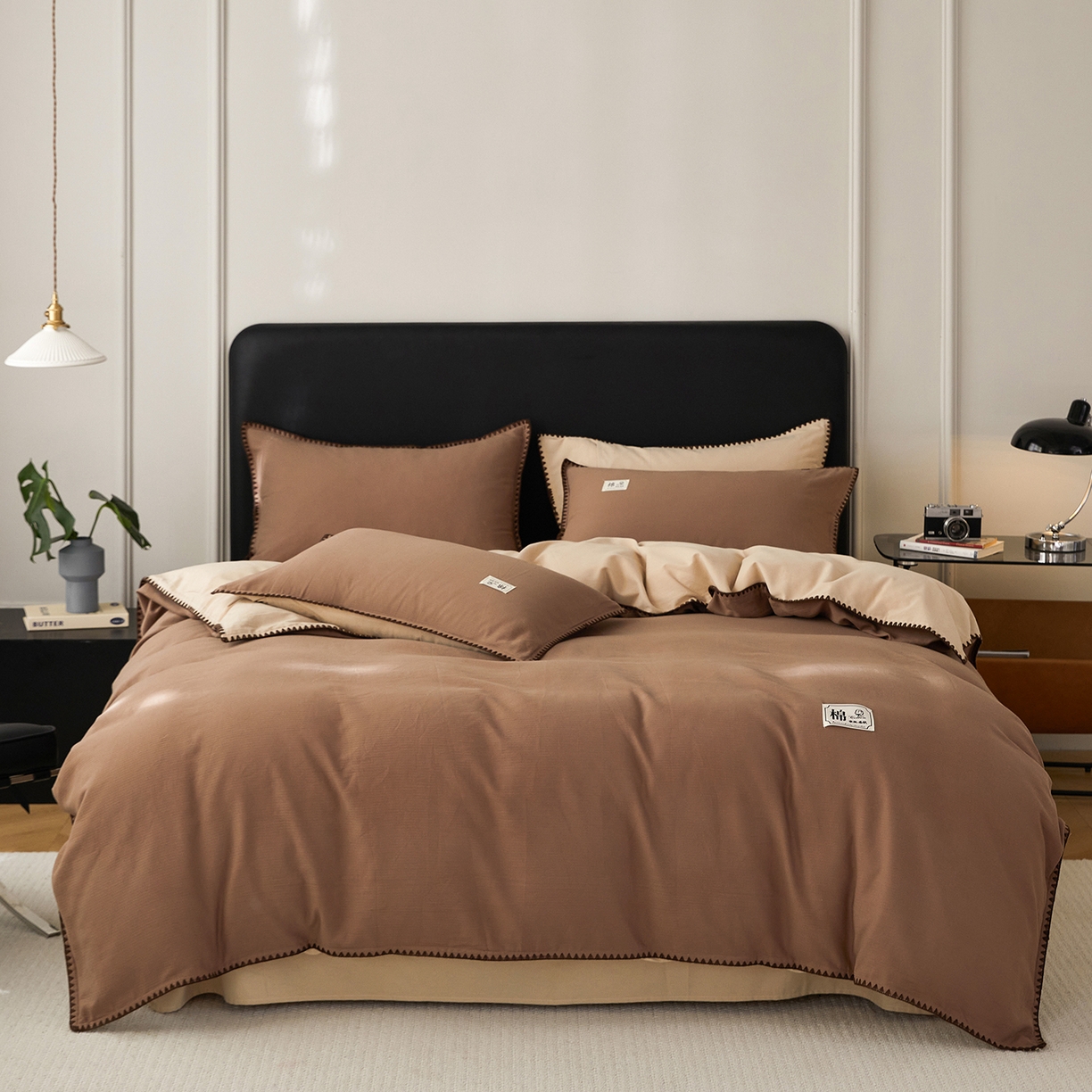 91家纺网 家纺一手货源 找家纺 （总）女子家纺 2025新款全棉A类厚织长绒棉立体提花磨毛贝壳边四件套