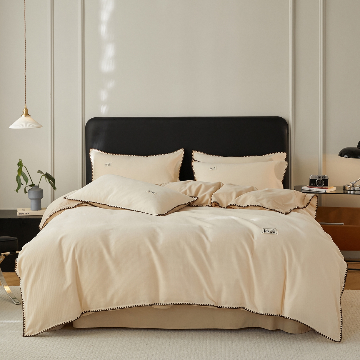 91家纺网 家纺一手货源 找家纺 （总）女子家纺 2025新款全棉A类厚织长绒棉立体提花磨毛贝壳边四件套