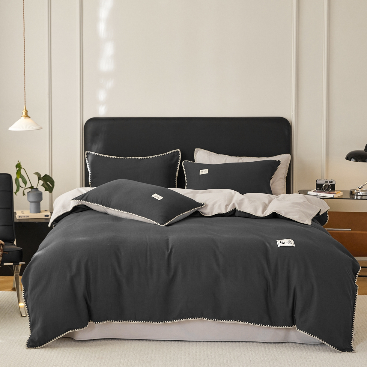 91家纺网 家纺一手货源 找家纺 （总）女子家纺 2025新款全棉A类厚织长绒棉立体提花磨毛贝壳边四件套