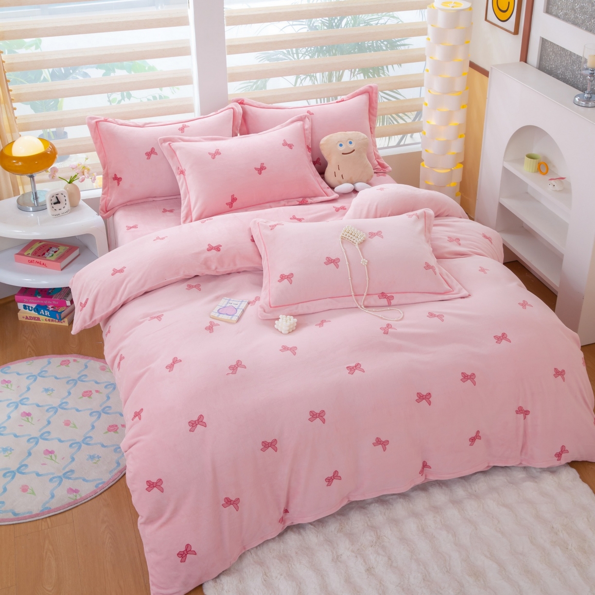 91家纺网 家纺一手货源 找家纺 卡迪亚家纺 2025新款金雕绒系列四件套 蝴蝶结