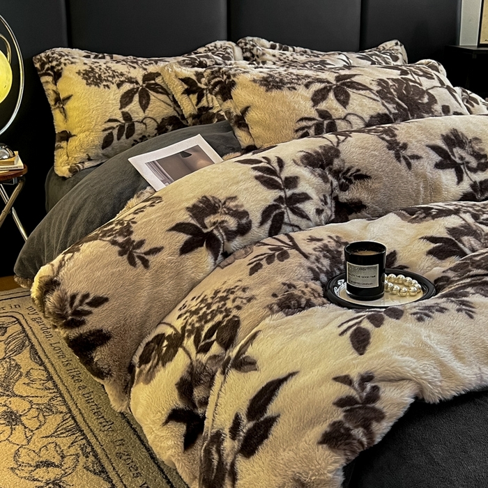 仟网汇 2025新款亲肤舒适兔毛绒四件套 摩卡