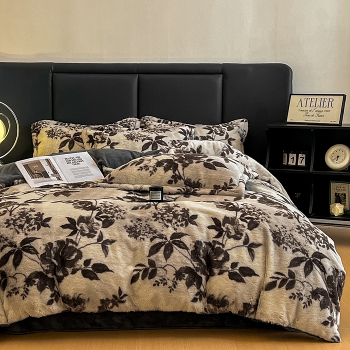 91家纺网 家纺一手货源 找家纺 仟网汇 2025新款亲肤舒适兔毛绒四件套 摩卡