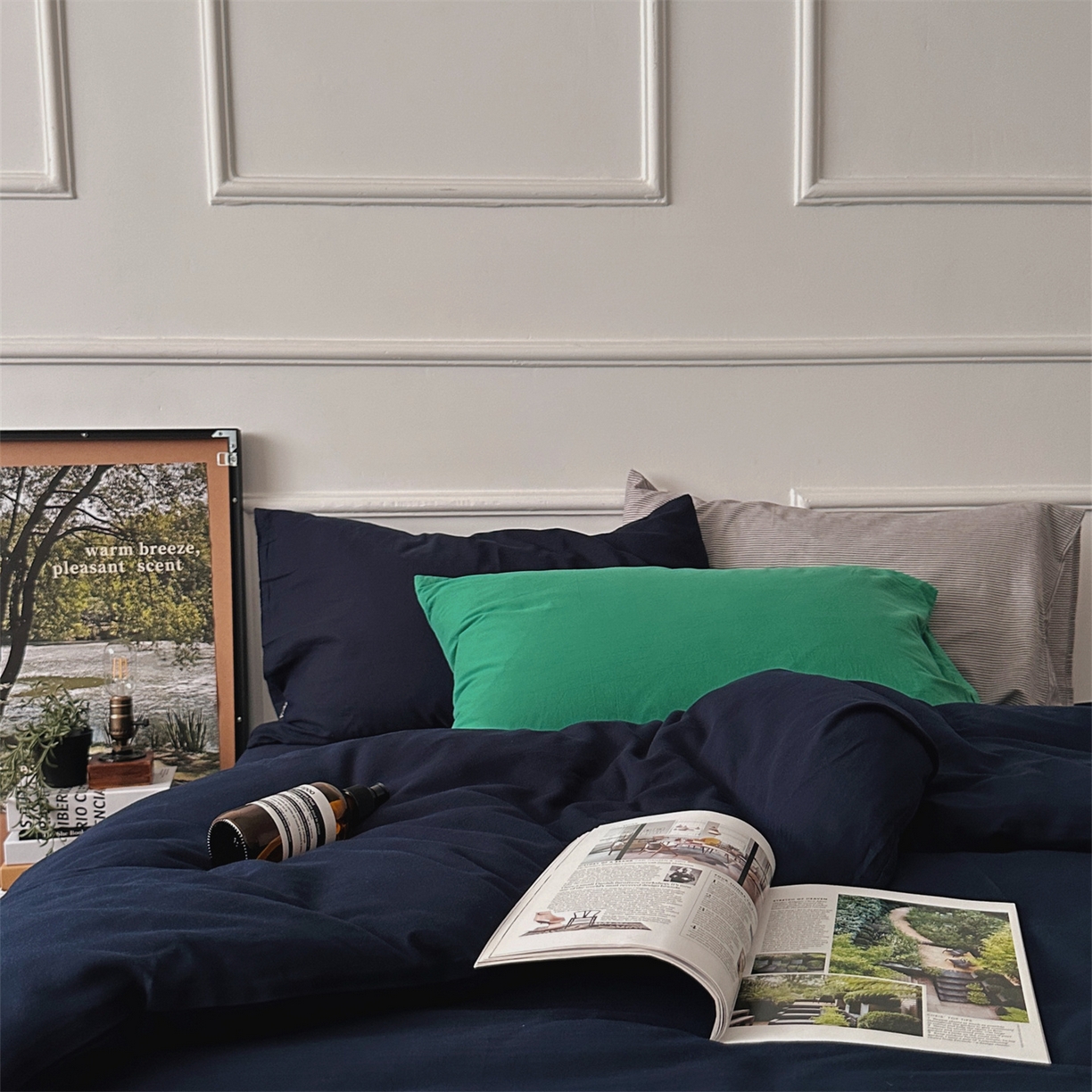 91家纺网 家纺一手货源 找家纺 （总）柚可家居 2025新款40支水洗人字纹百分百全棉水洗人字纹四件套 少年与树（会员减5元）