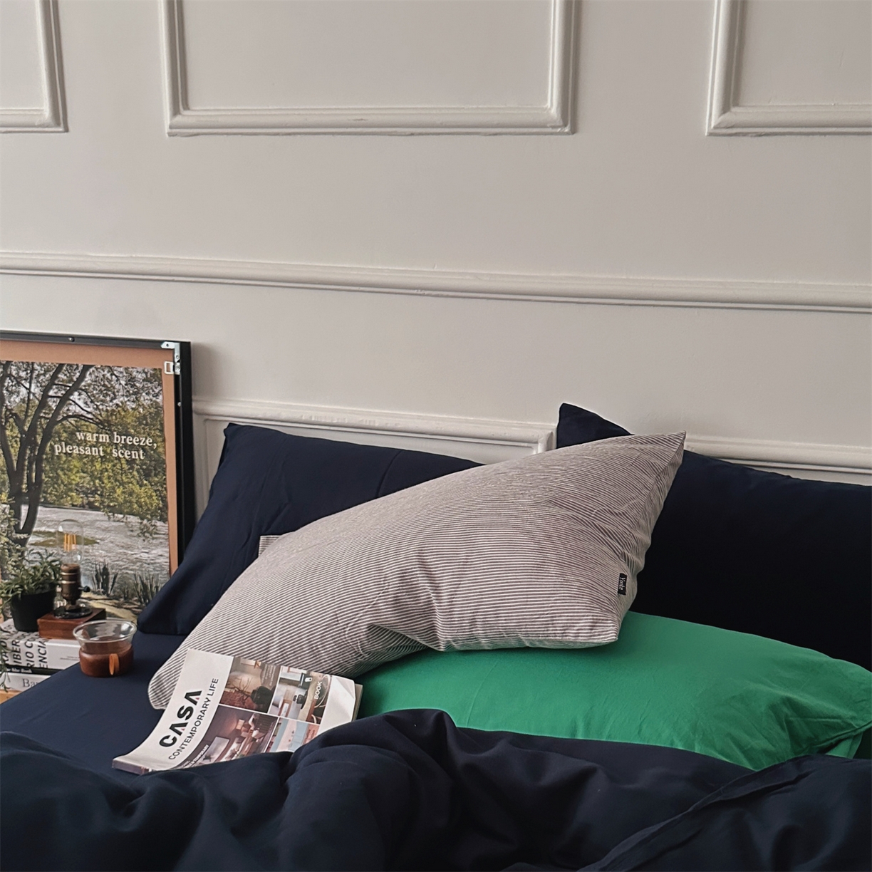 91家纺网 家纺一手货源 找家纺 （总）柚可家居 2025新款40支水洗人字纹百分百全棉水洗人字纹四件套 少年与树（会员减5元）