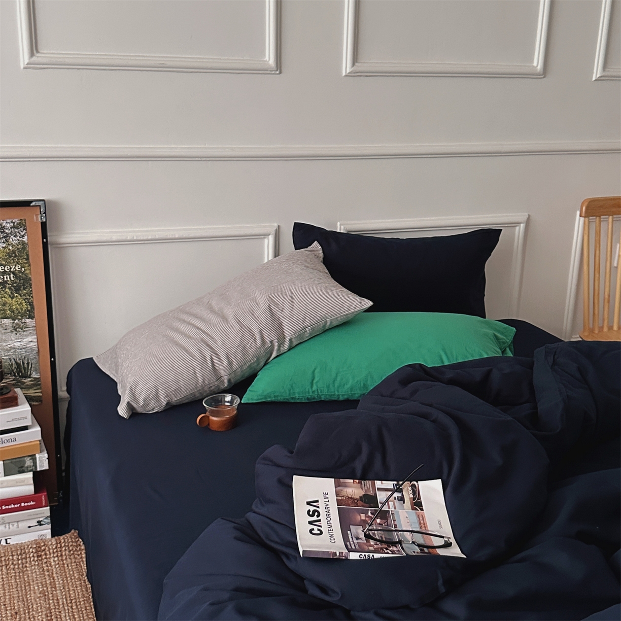 91家纺网 家纺一手货源 找家纺 （总）柚可家居 2025新款40支水洗人字纹百分百全棉水洗人字纹四件套 少年与树（会员减5元）