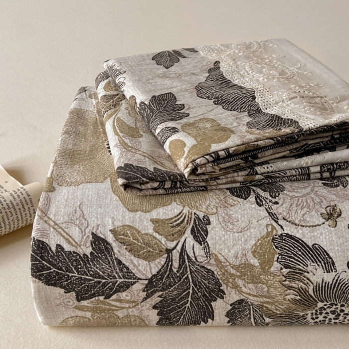 91家纺网 家纺一手货源 找家纺 （总）仟网汇 2025新款花边水洗亚麻床单三件套