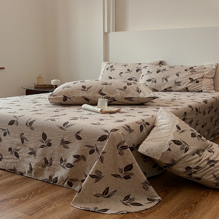 91家纺网 家纺一手货源 找家纺 仟网汇 2025新款花边水洗亚麻床单三件套 花季