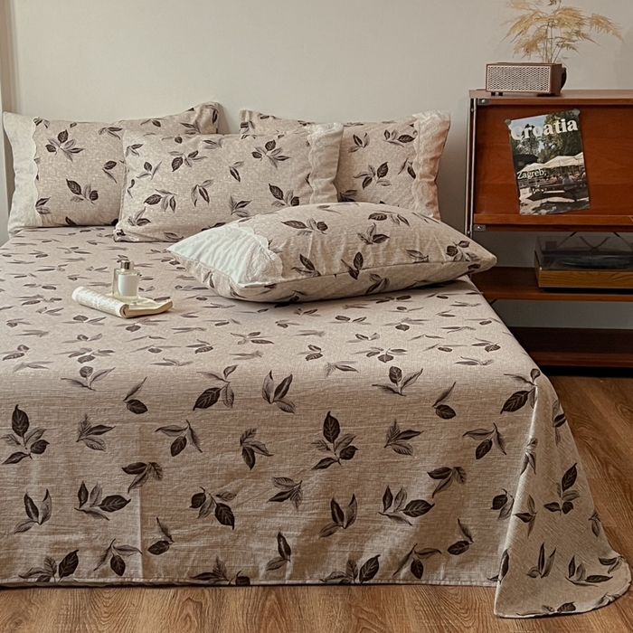 91家纺网 家纺一手货源 找家纺 仟网汇 2025新款花边水洗亚麻床单三件套 花季