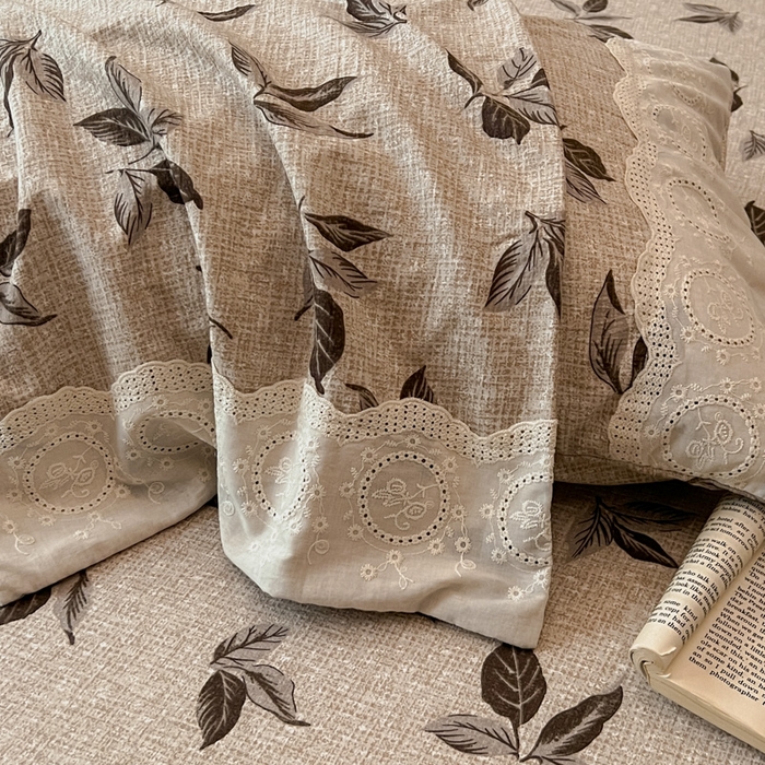 91家纺网 家纺一手货源 找家纺 仟网汇 2025新款花边水洗亚麻床单三件套 花季