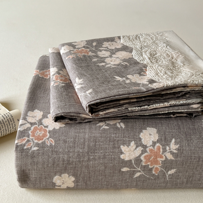 仟网汇 2025新款花边水洗亚麻床单三件套 山居