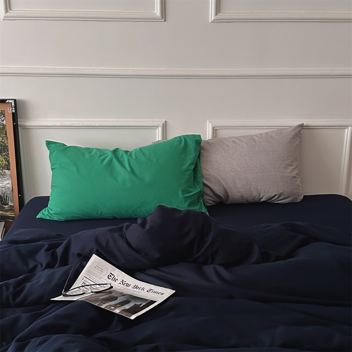 柚可家居 2025新款40支水洗人字纹百分百全棉水洗人字纹四件套 少年与树（会员减5元） 少年与树（枕套森绿+灰条）