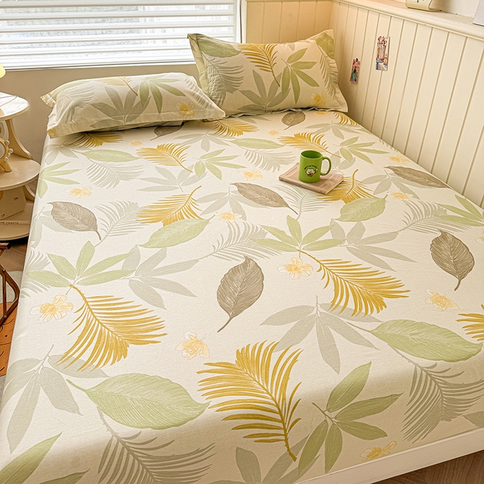 91家纺网 家纺一手货源 找家纺 名优家纺 2025新款A类全棉印花床笠 枫叶