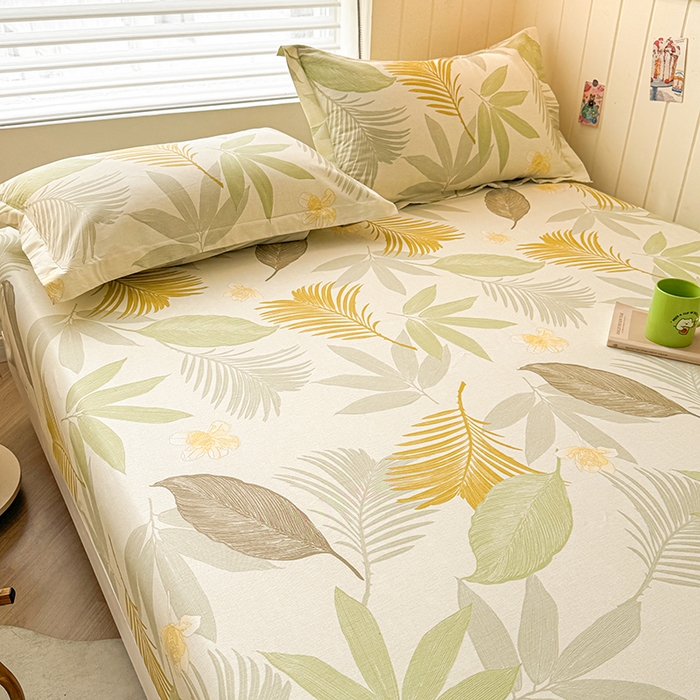 91家纺网 家纺一手货源 找家纺 名优家纺 2025新款A类全棉印花床笠 枫叶