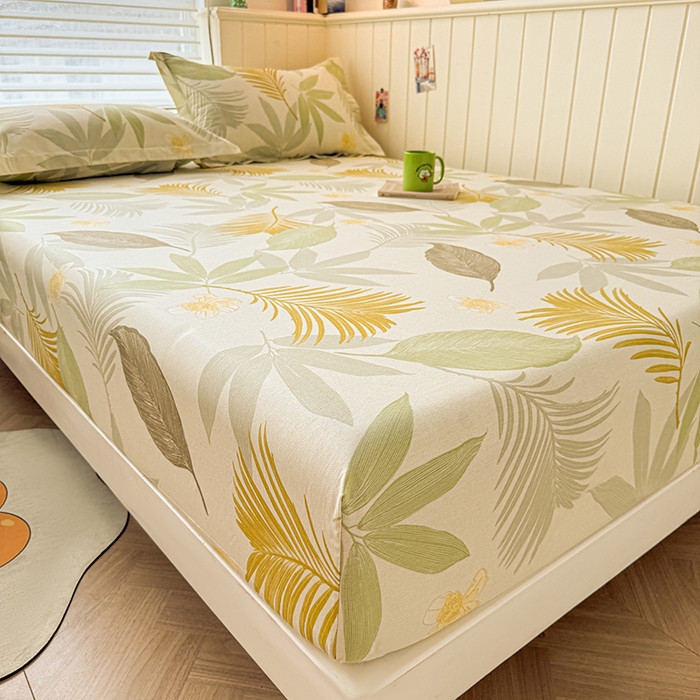 91家纺网 家纺一手货源 找家纺 名优家纺 2025新款A类全棉印花床笠 枫叶