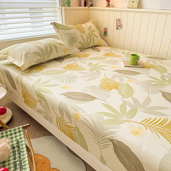 91家纺网 家纺一手货源 找家纺 名优家纺 2025新款A类全棉印花床笠 枫叶