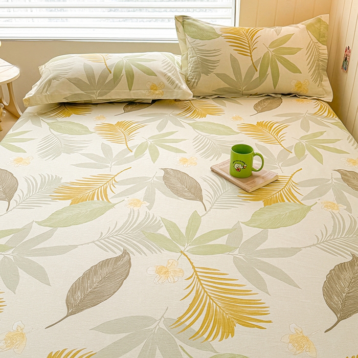 91家纺网 家纺一手货源 找家纺 名优家纺 2025新款A类全棉印花床笠 枫叶