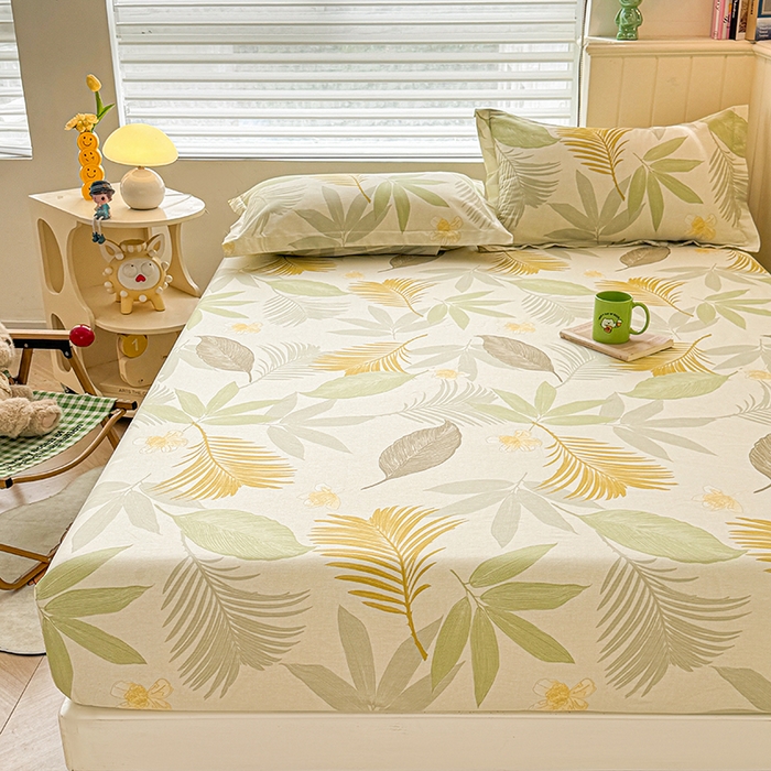 91家纺网 家纺一手货源 找家纺 名优家纺 2025新款A类全棉印花床笠 枫叶