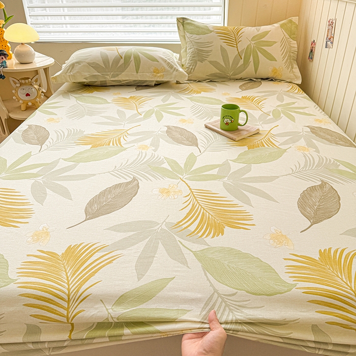 91家纺网 家纺一手货源 找家纺 名优家纺 2025新款A类全棉印花床笠 枫叶