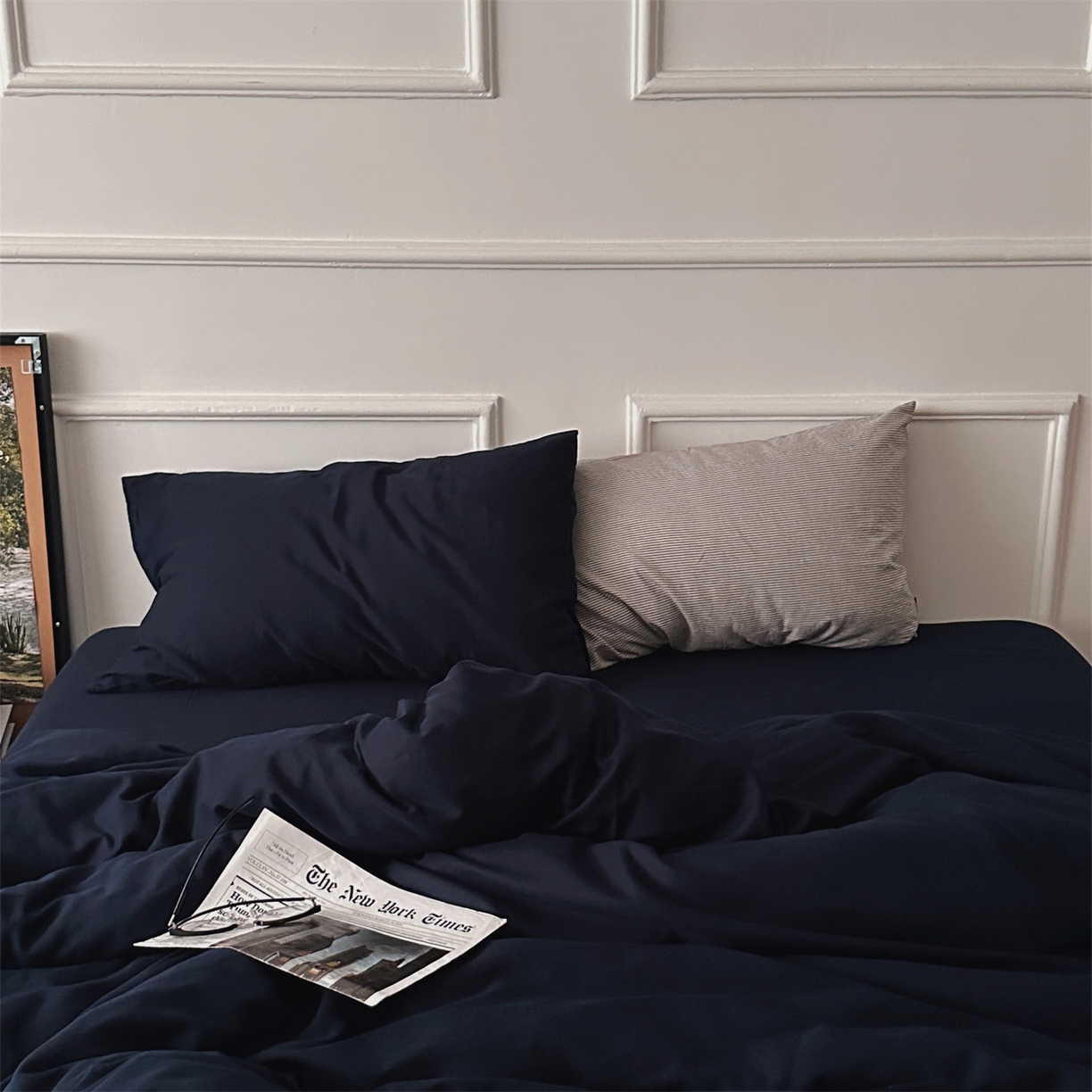 柚可家居 2025新款40支水洗人字纹百分百全棉水洗人字纹四件套 少年与树（会员减5元） 少年与树（枕套藏蓝+灰条纹）