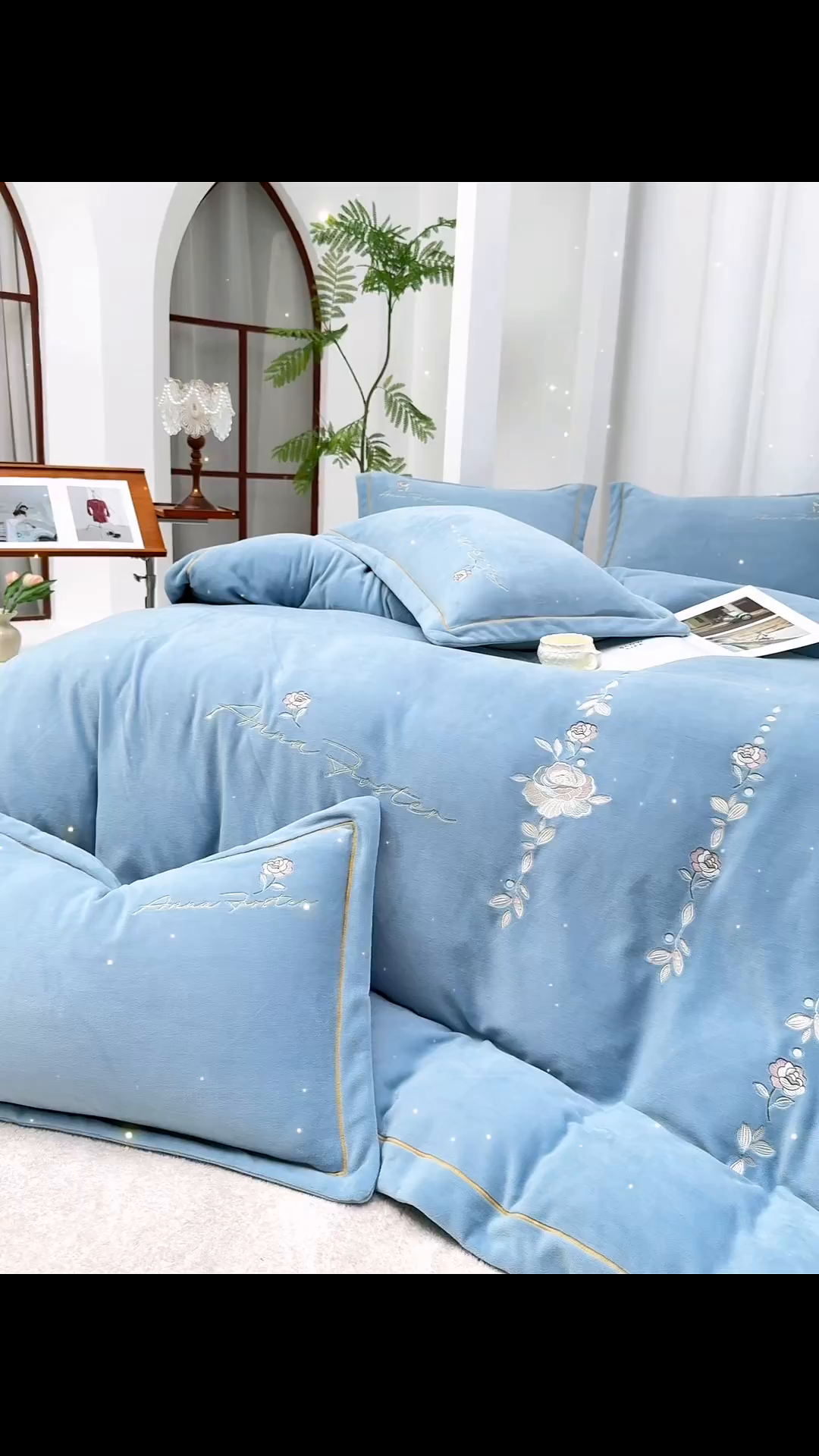 91家纺网 家纺一手货源 找家纺 （总）昊翔家纺 2025新款高克重全工艺牛奶绒宽边刺绣四件套卡希尔系列